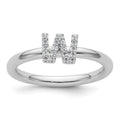 14K White Gold Stackable Diamond Initial W Ring
