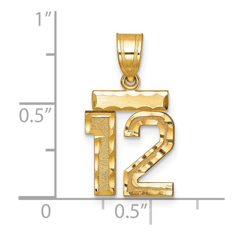 14k Small Brushed Diamond-cut Number 12 Charm