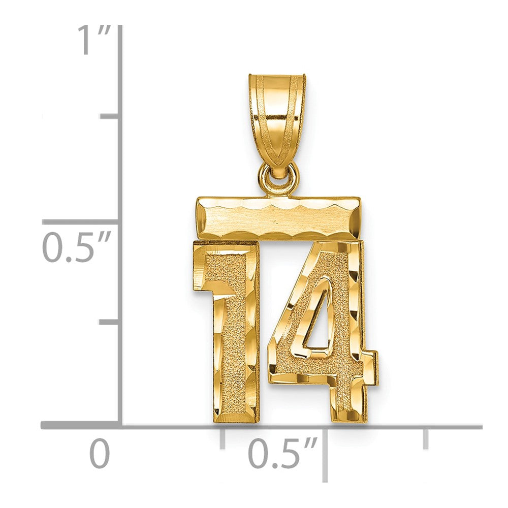 14k Small Brushed Diamond-cut Number 14 Charm