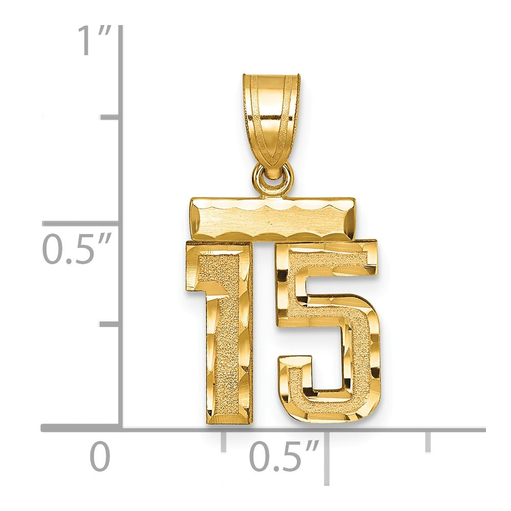 14k Small Brushed Diamond-cut Number 15 Charm