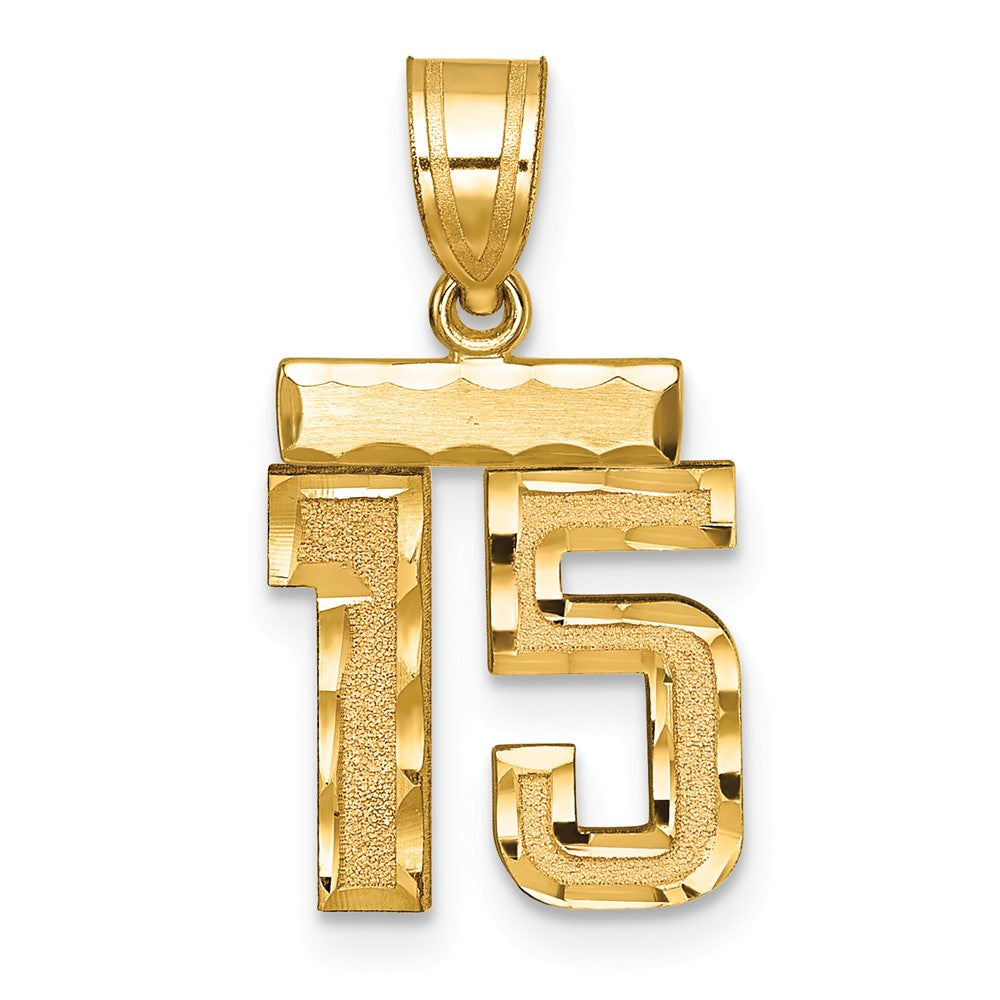 14k Small Brushed Diamond-cut Number 15 Charm