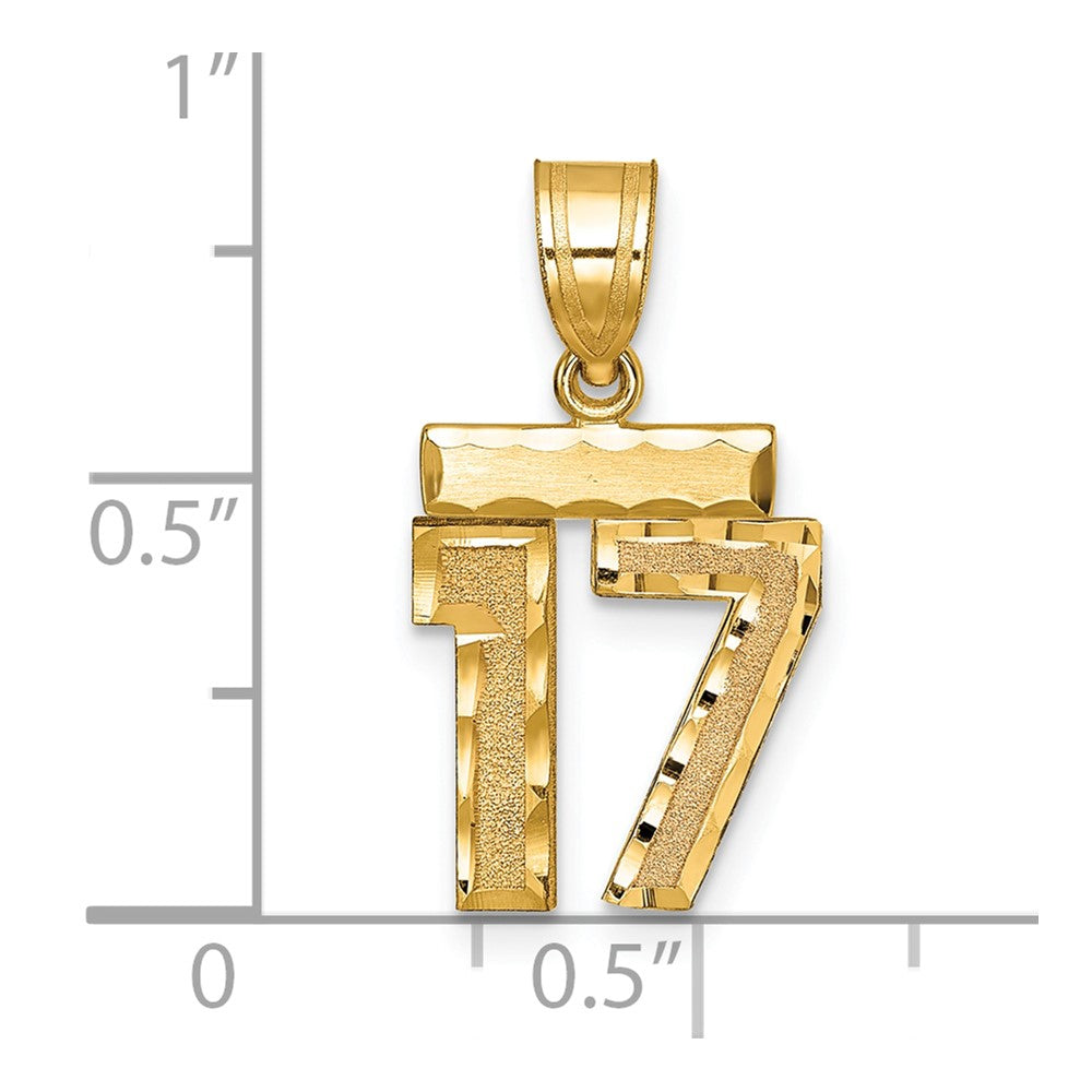 14k Small Brushed Diamond-cut Number 17 Charm