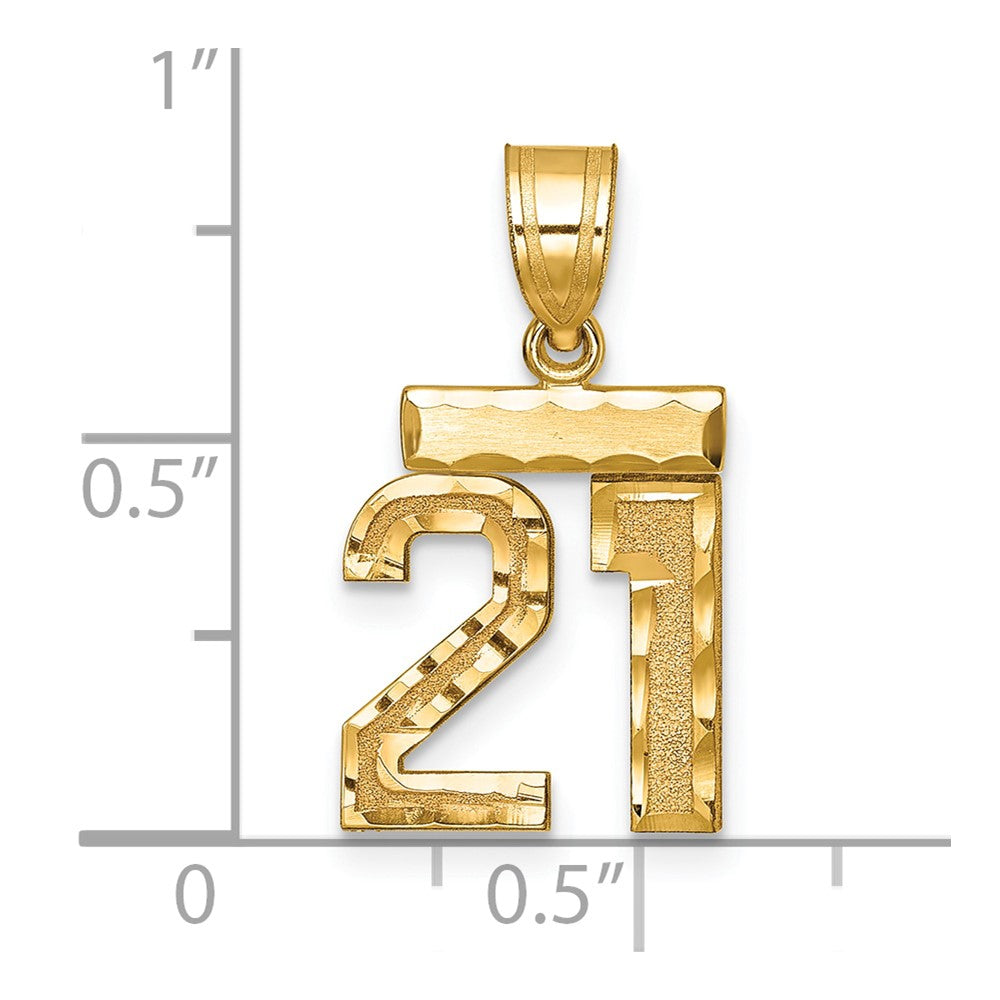 14k Small Brushed Diamond-cut Number 21 Charm