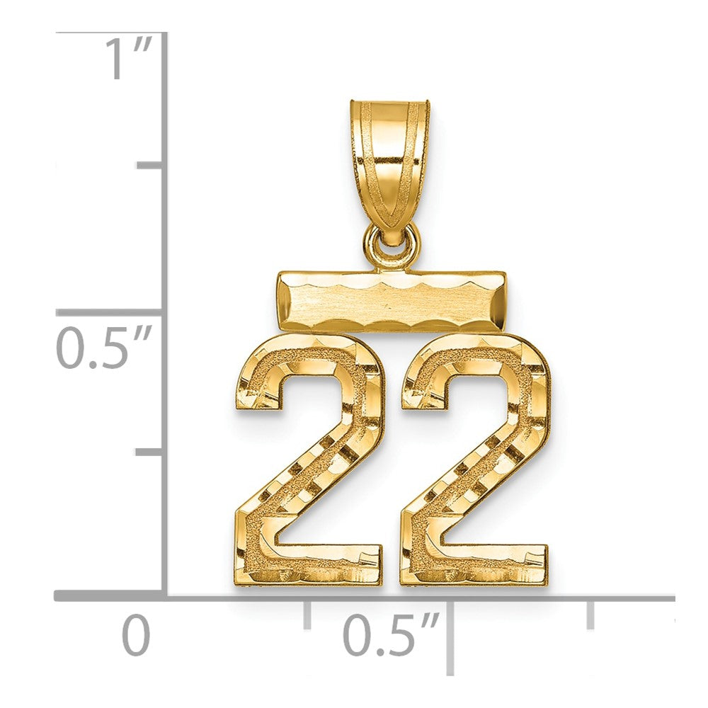 14k Small Brushed Diamond-cut Number 22 Charm