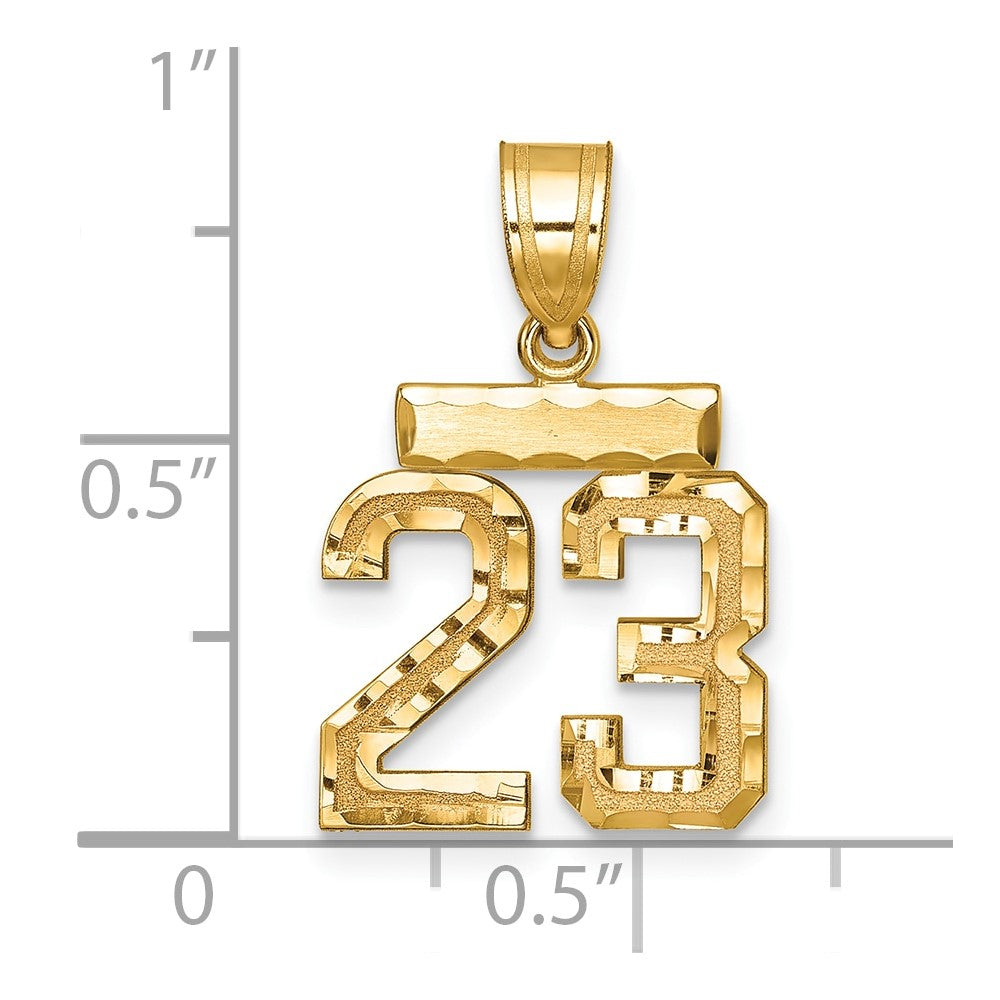 14k Small Brushed Diamond-cut Number 23 Charm