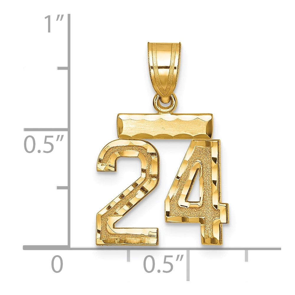 14k Small Brushed Diamond-cut Number 24 Charm