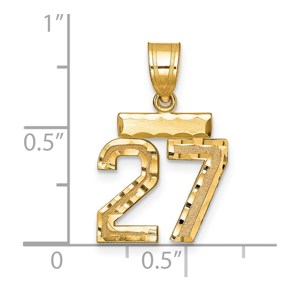 14k Small Brushed Diamond-cut Number 27 Charm