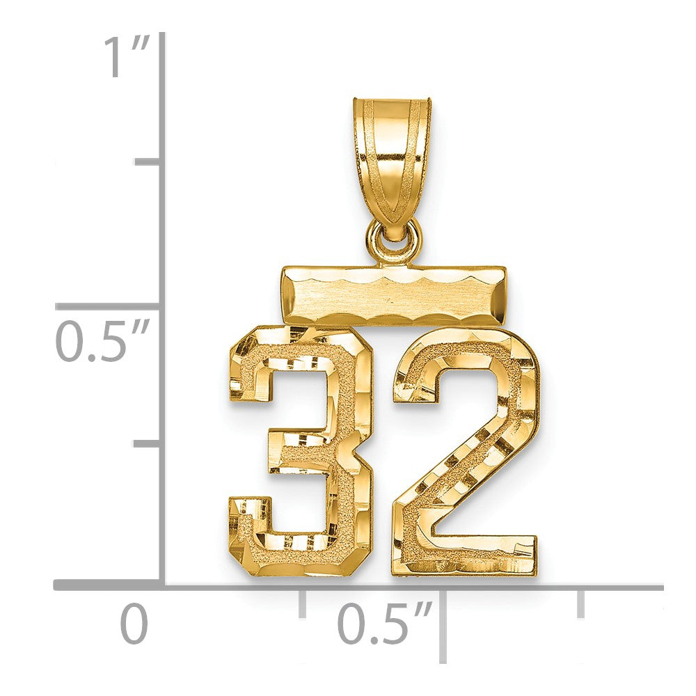 14k Small Brushed Diamond-cut Number 32 Charm