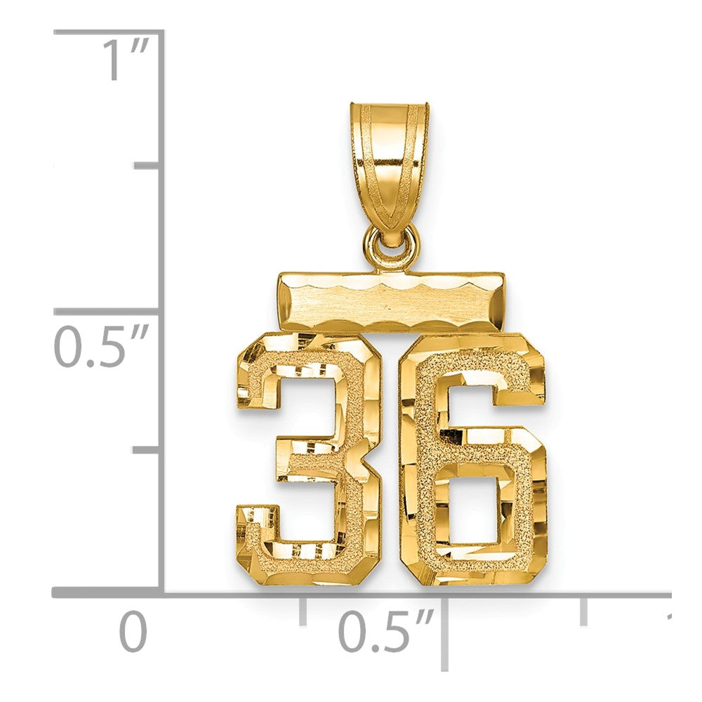 14k Small Brushed Diamond-cut Number 36 Charm