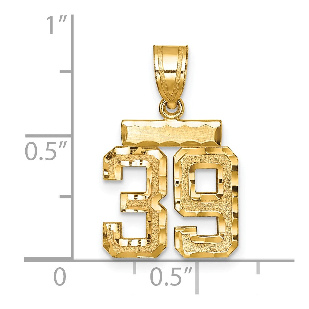 14k Small Brushed Diamond-cut Number 39 Charm