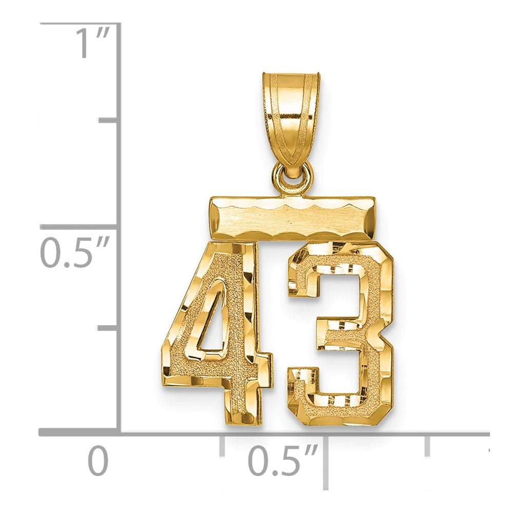 14k Small Brushed Diamond-cut Number 43 Charm
