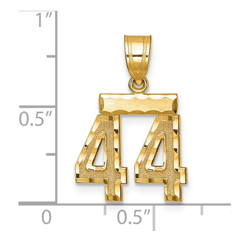 14k Small Brushed Diamond-cut Number 44 Charm
