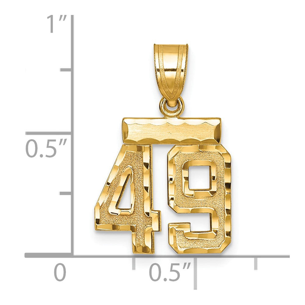 14k Small Brushed Diamond-cut Number 49 Charm