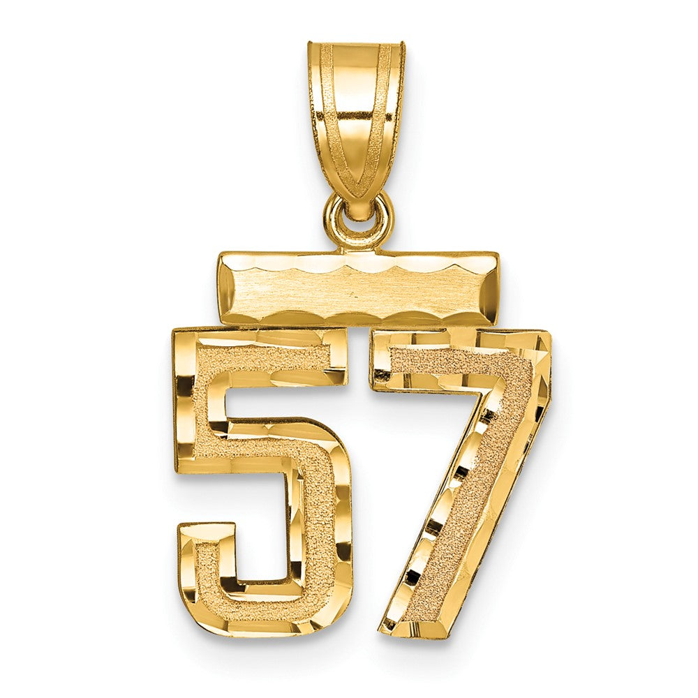 14k Small Brushed Diamond-cut Number 57 Charm