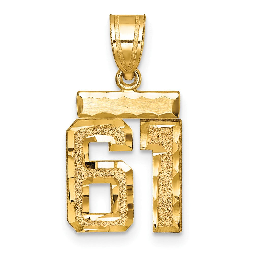 14k Small Brushed Diamond-cut Number 61 Charm