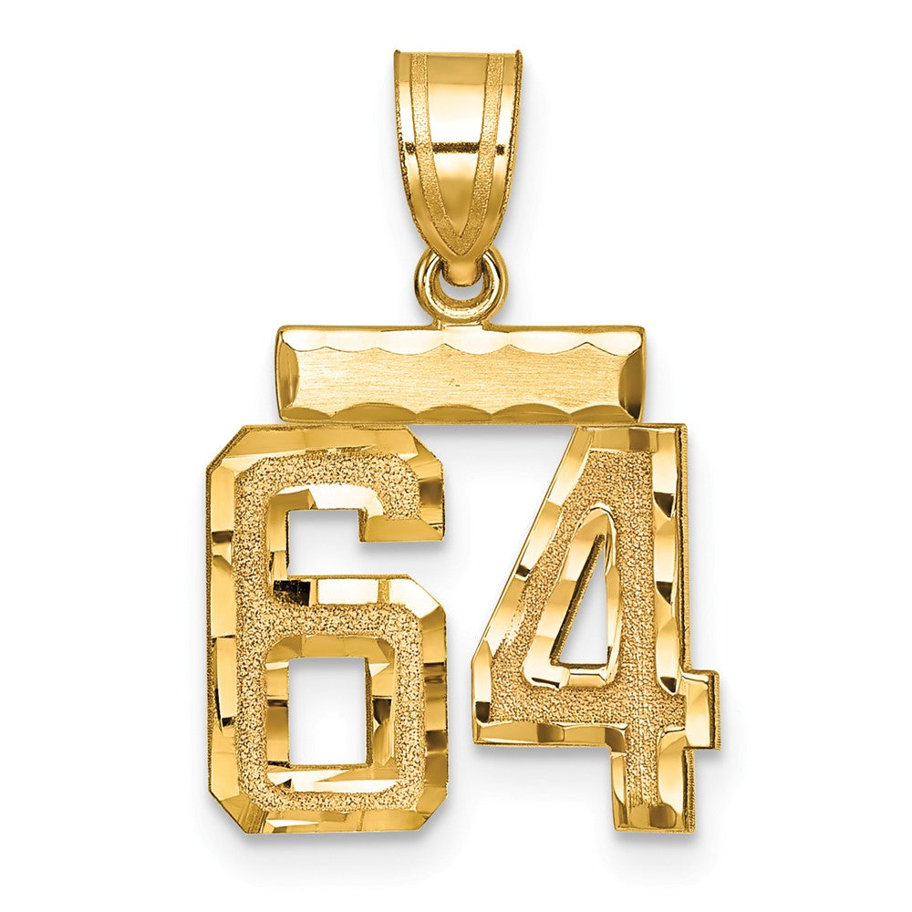 14k Small Brushed Diamond-cut Number 64 Charm