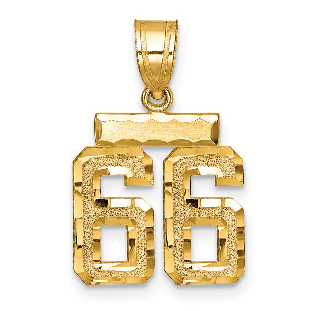 14k Small Brushed Diamond-cut Number 66 Charm