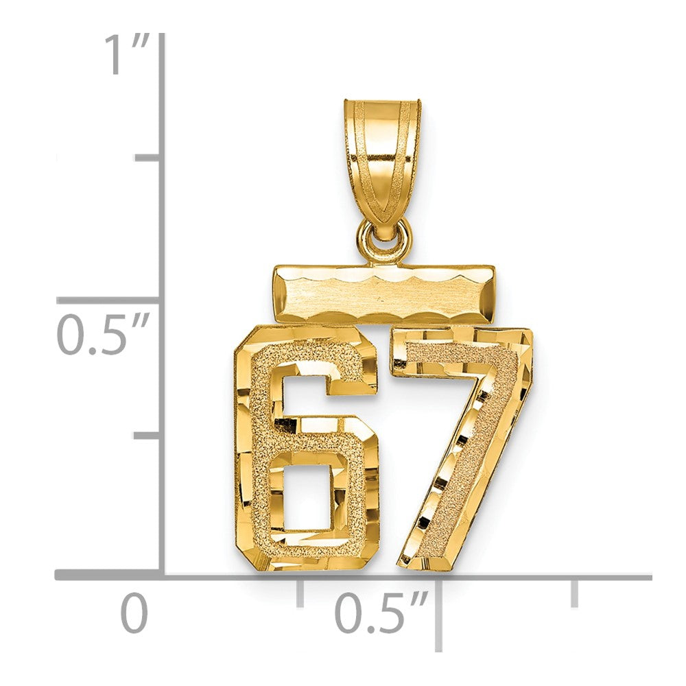 14k Small Brushed Diamond-cut Number 67 Charm