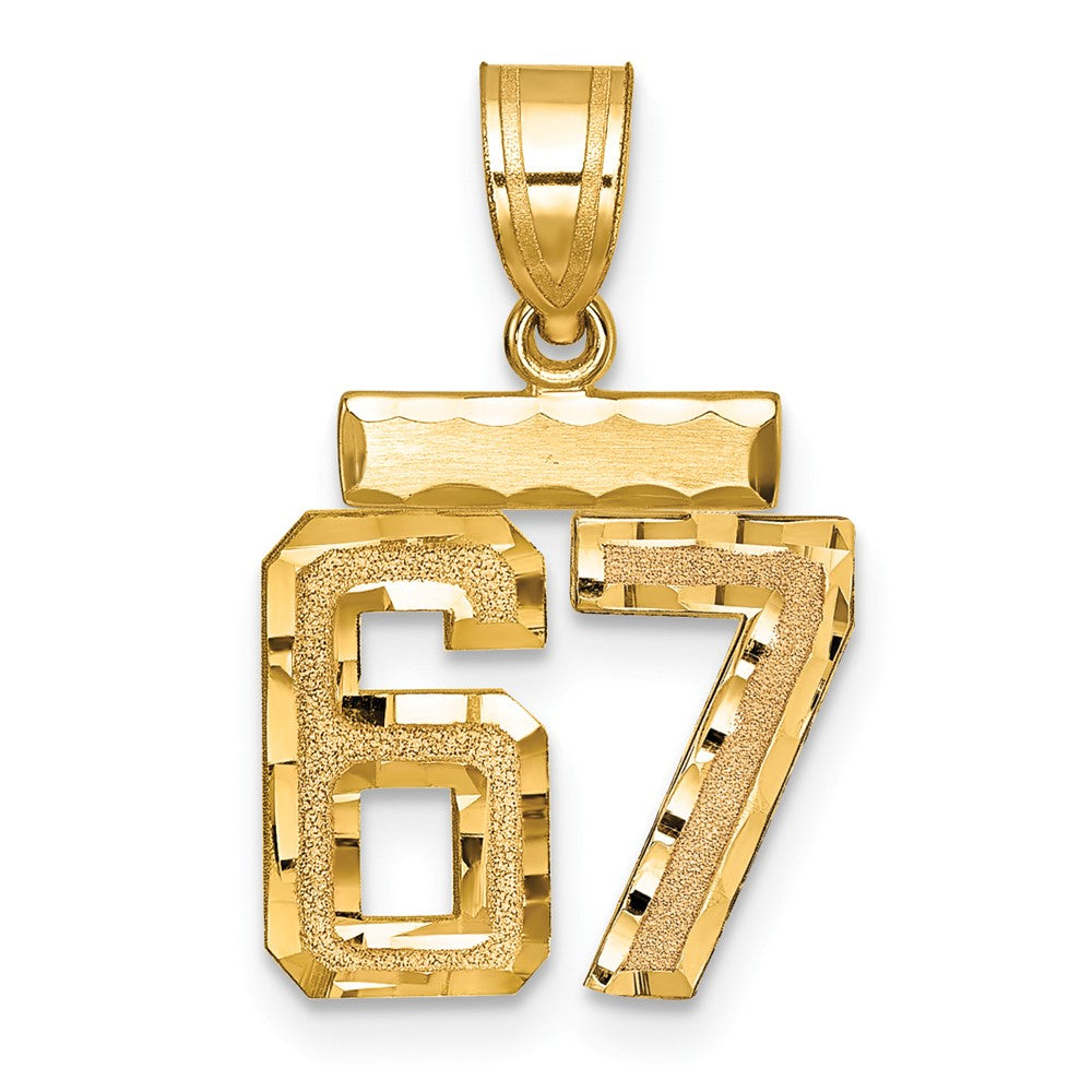14k Small Brushed Diamond-cut Number 67 Charm