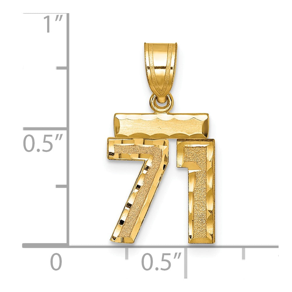 14k Small Brushed Diamond-cut Number 71 Charm