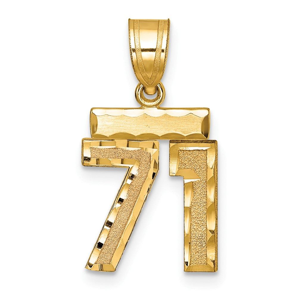 14k Small Brushed Diamond-cut Number 71 Charm