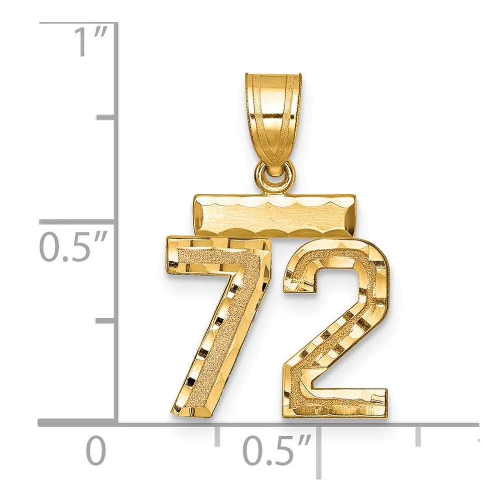 14k Small Brushed Diamond-cut Number 72 Charm