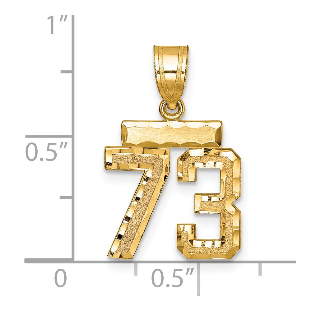 14k Small Brushed Diamond-cut Number 73 Charm