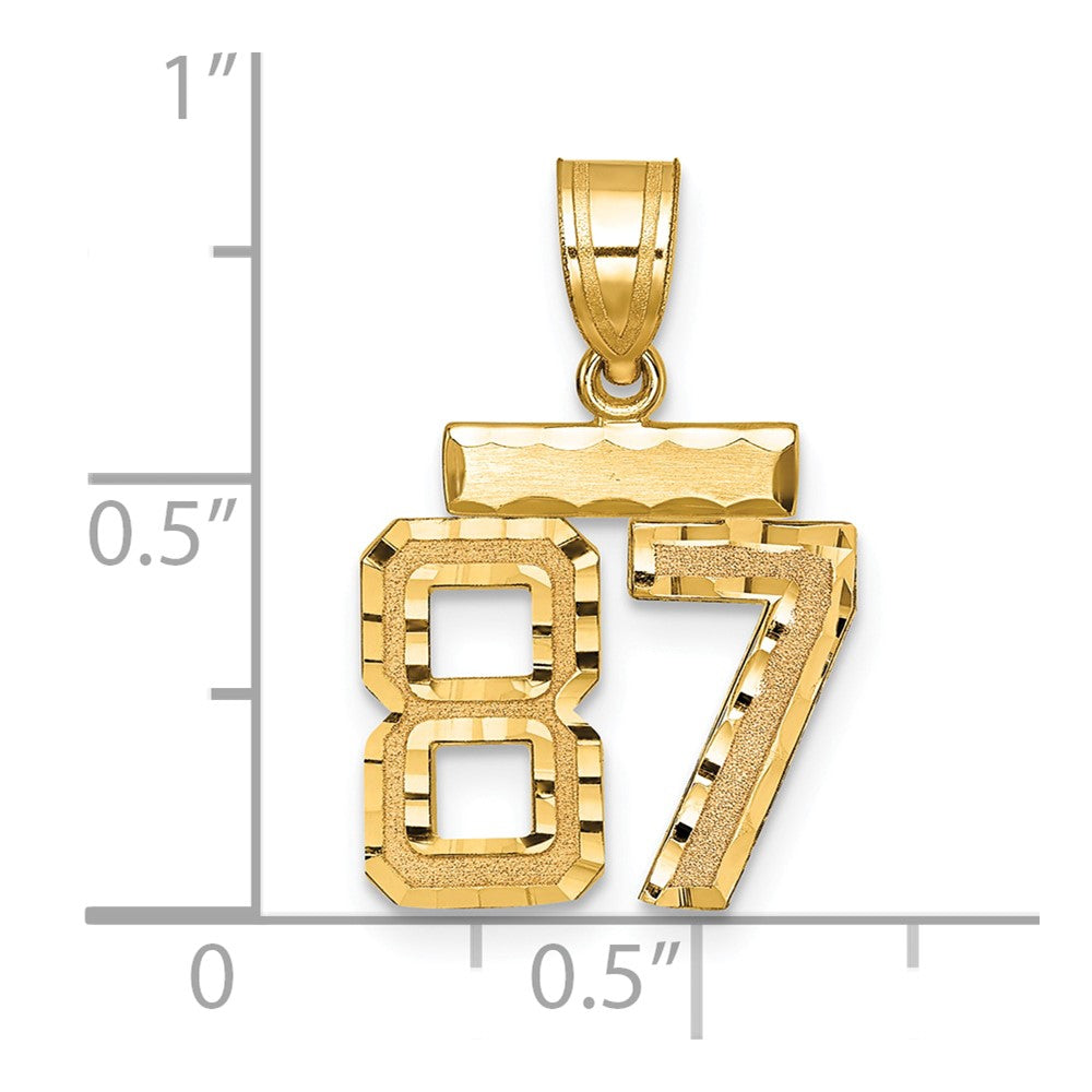 14k Small Brushed Diamond-cut Number 87 Charm
