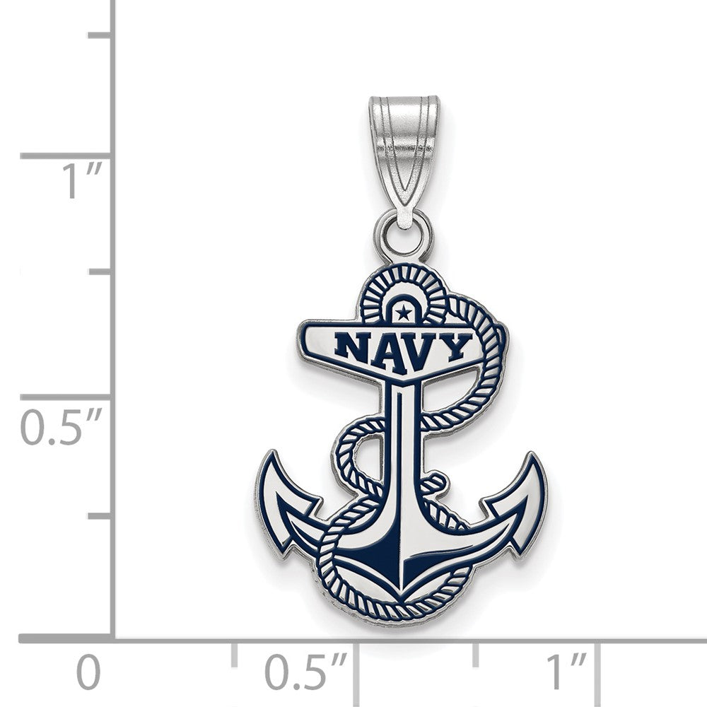 Sterling Silver Rhod-pltd LogoArt US Naval Academy Lg Enamel Pendant