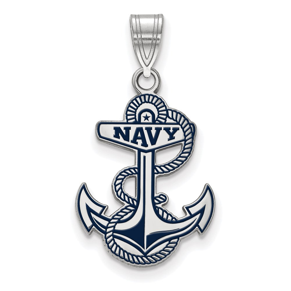 Sterling Silver Rhod-pltd LogoArt US Naval Academy Lg Enamel Pendant