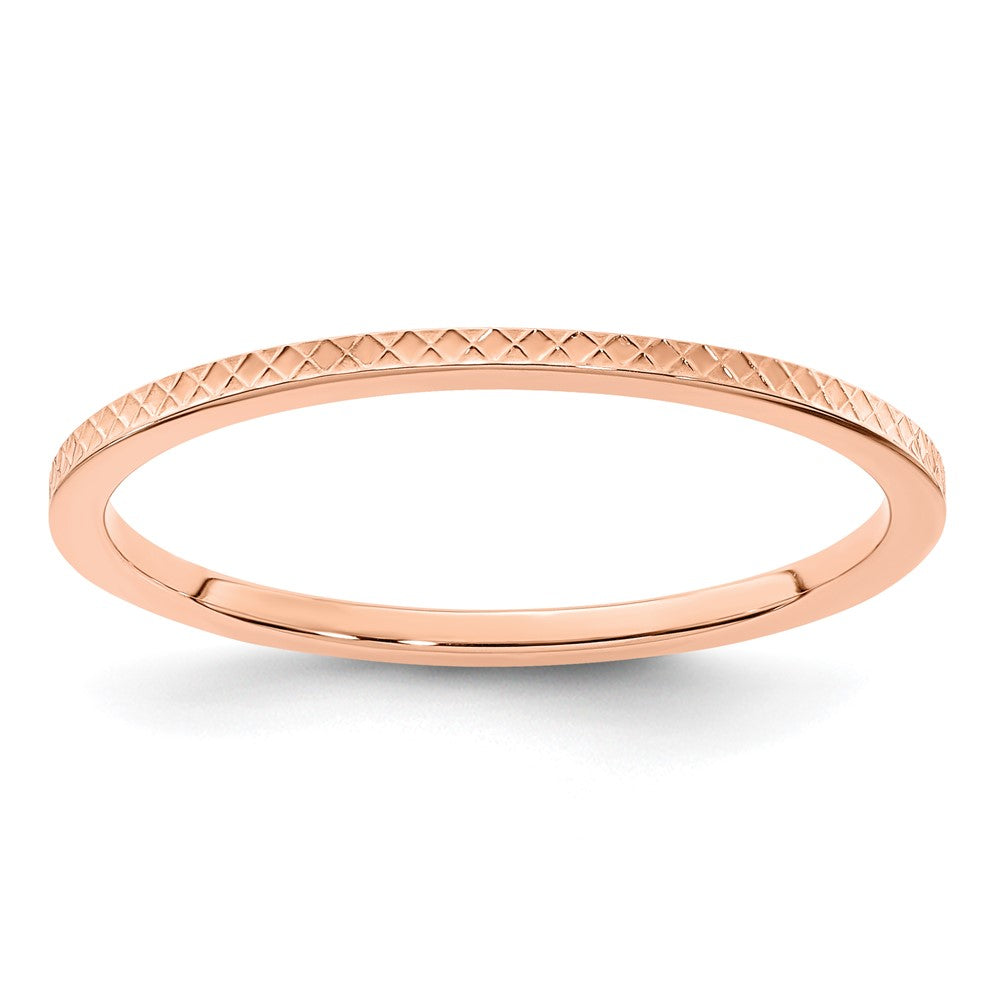 14K Rose Gold 1.2mm Criss-Cross Pattern Stackable Band