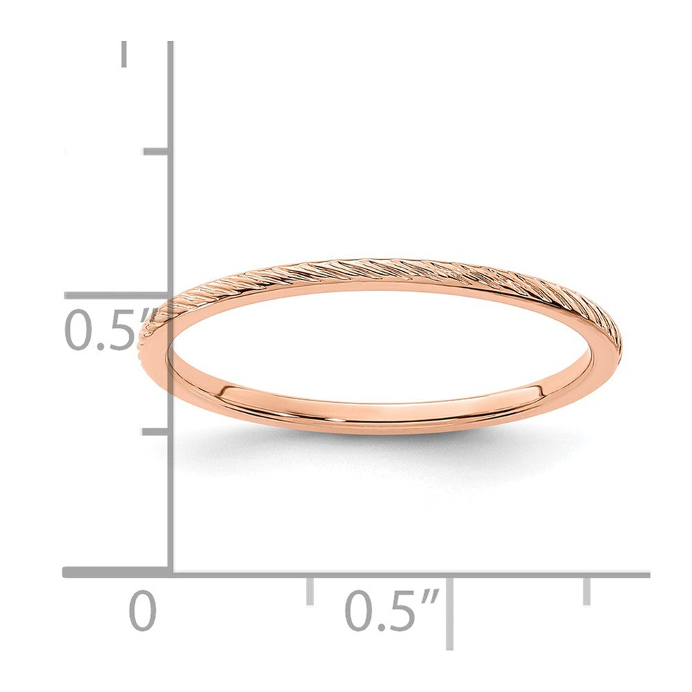14K Rose Gold 1.2mm Twisted Wire Pattern Stackable Band