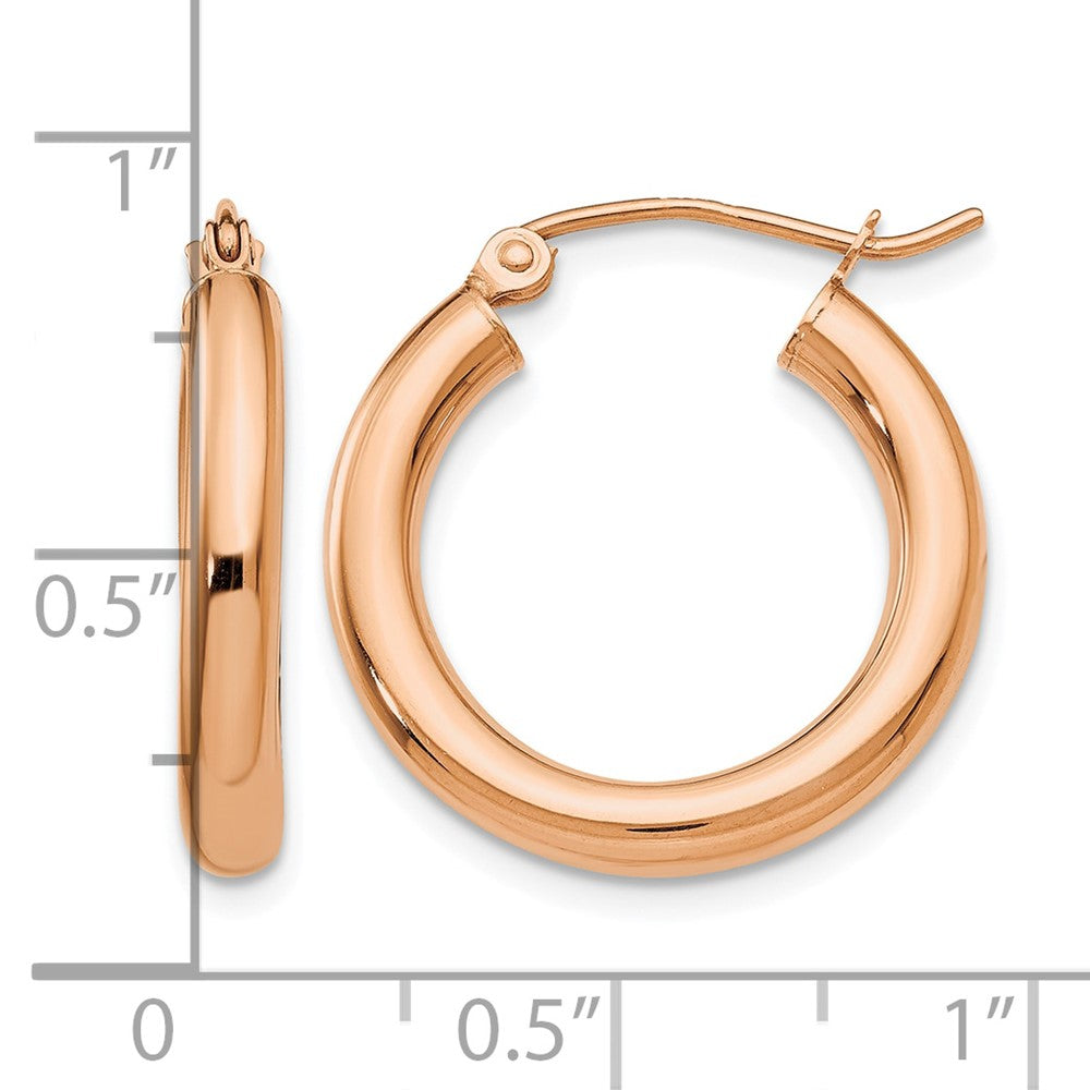 14k Rose Gold Polished 3mm Lightweight Tube Hoop Earrings