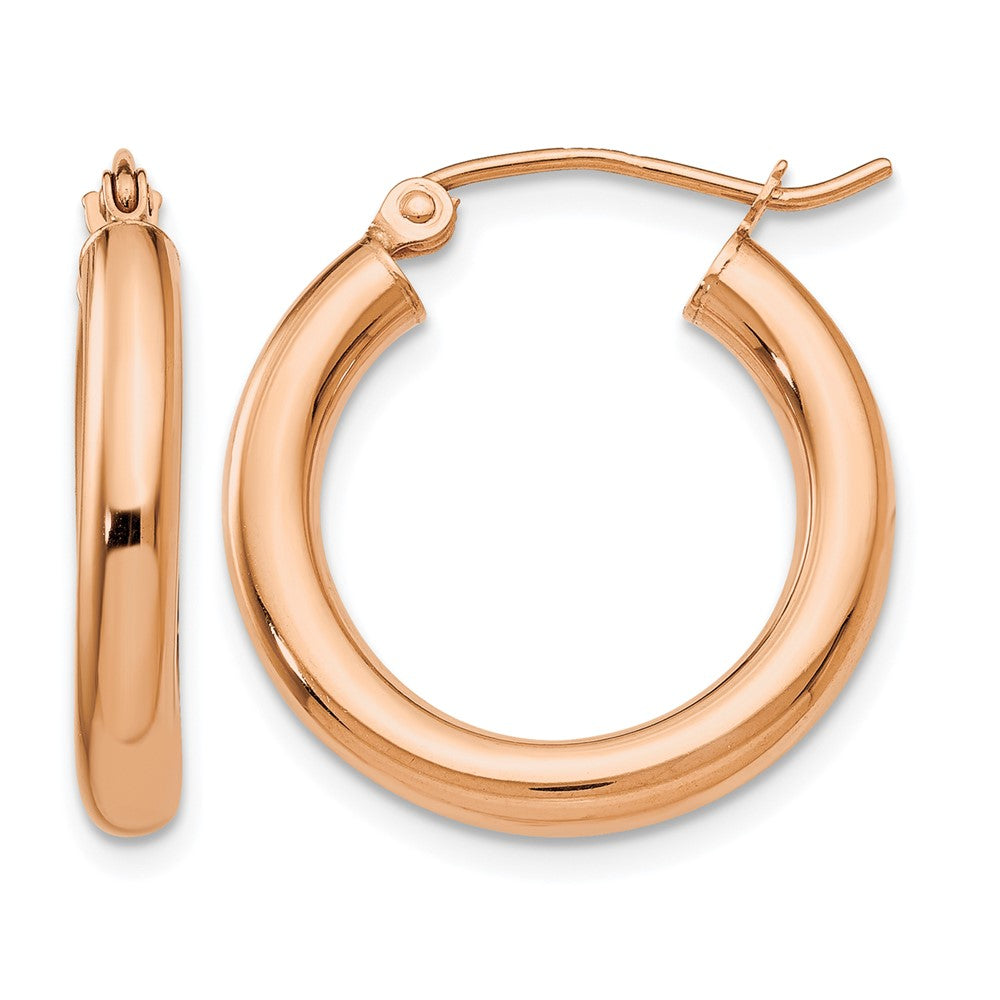 14k Rose Gold Polished 3mm Lightweight Tube Hoop Earrings