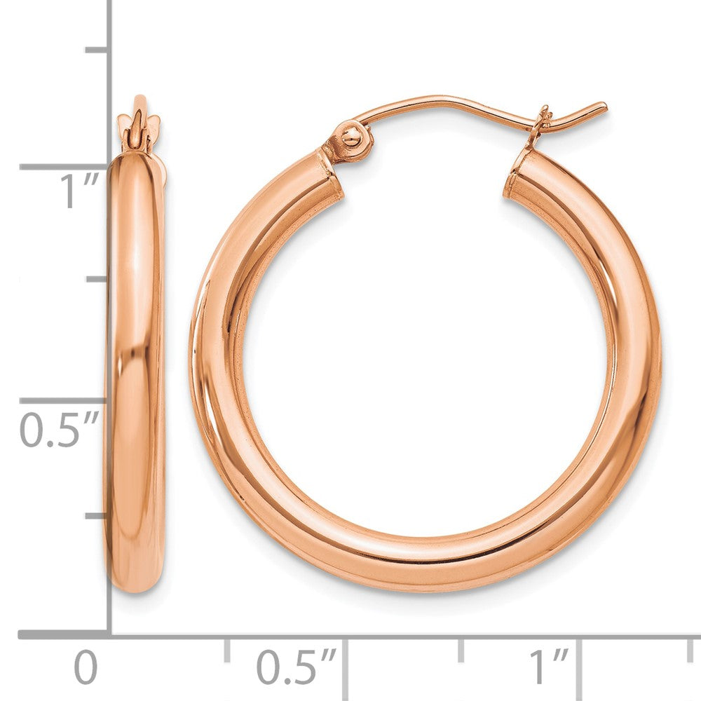 14k Rose Gold Polished 3mm Lightweight Tube Hoop Earrings