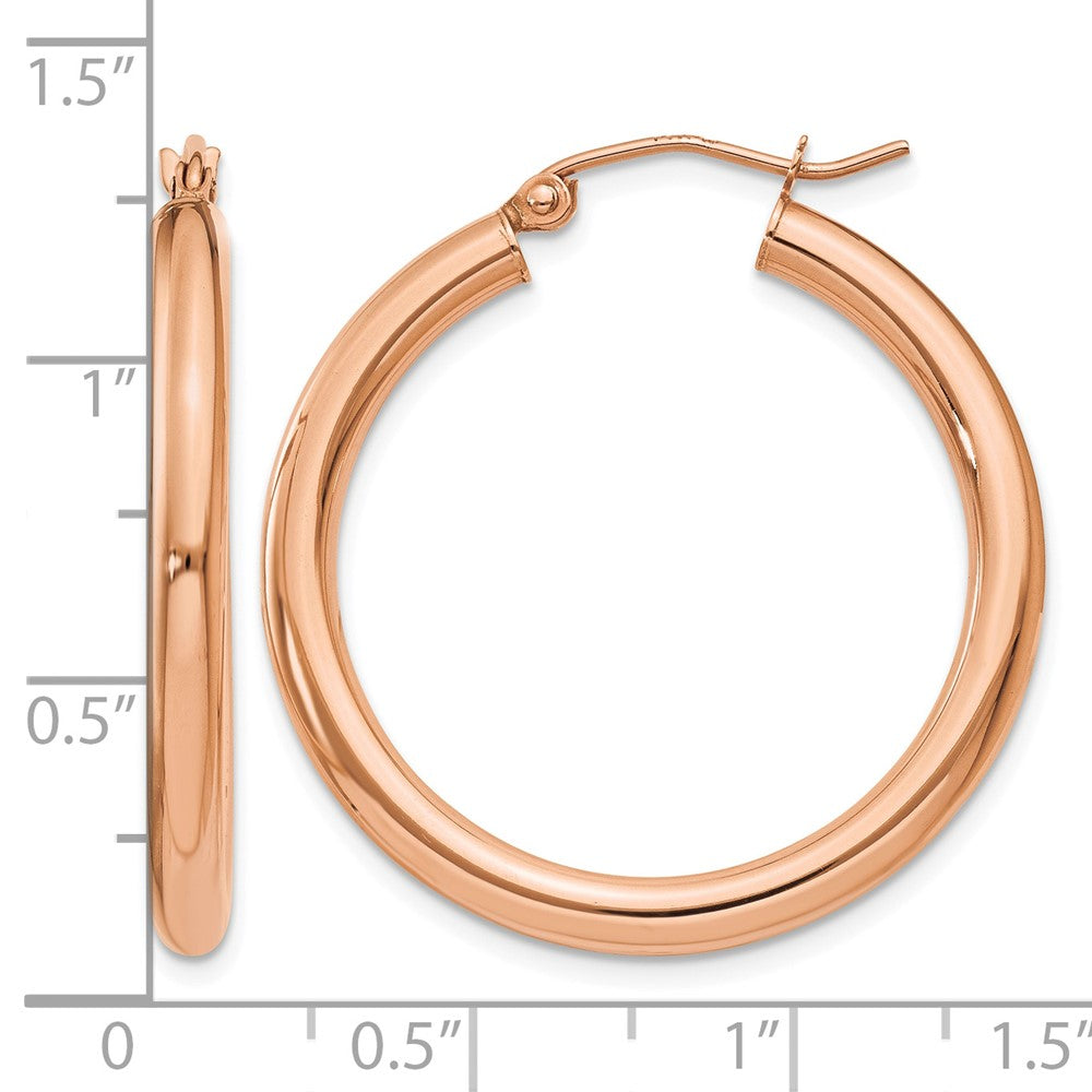 14k Rose Gold Polished 3mm Lightweight Tube Hoop Earrings