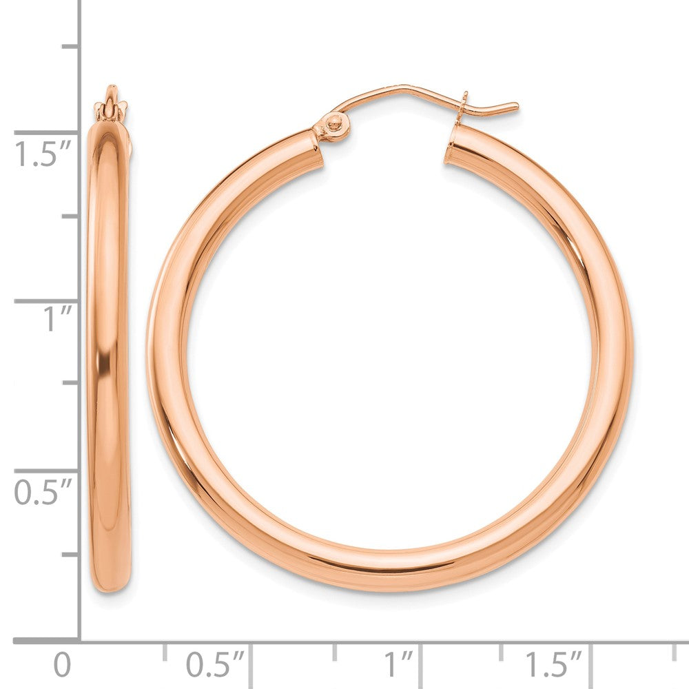 14k Rose Gold Polished 3mm Lightweight Tube Hoop Earrings