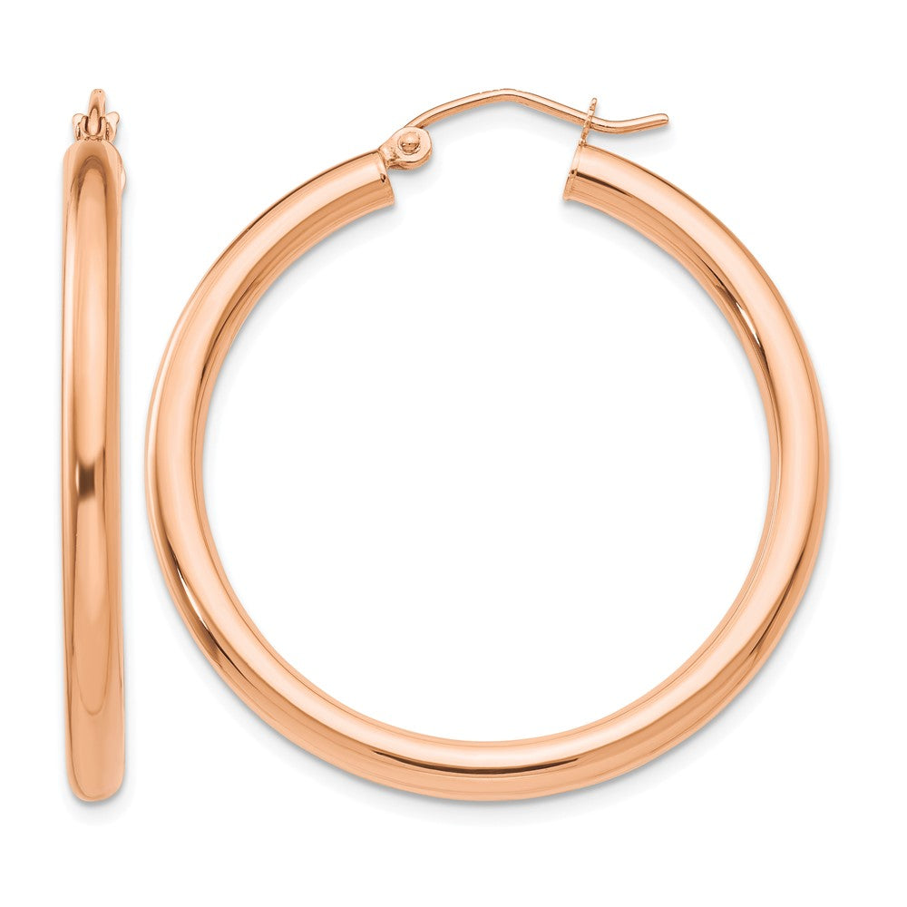 14k Rose Gold Polished 3mm Lightweight Tube Hoop Earrings