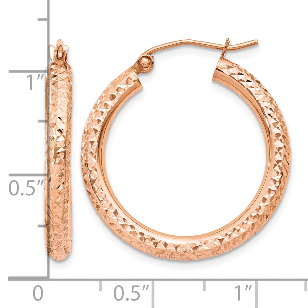 14k Rose Gold 3mm Diamond-cut Hoop