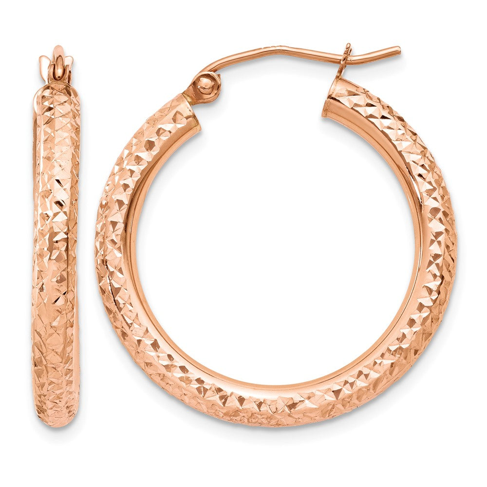 14k Rose Gold 3mm Diamond-cut Hoop