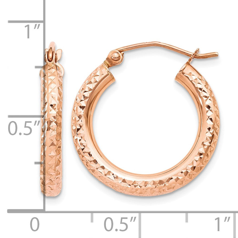 14k Rose Gold 3mm Diamond-cut Hoop