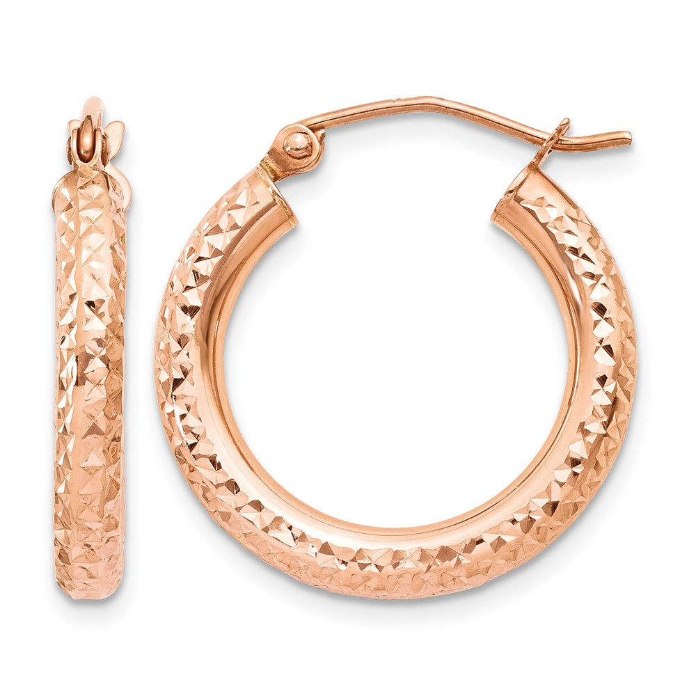 14k Rose Gold 3mm Diamond-cut Hoop