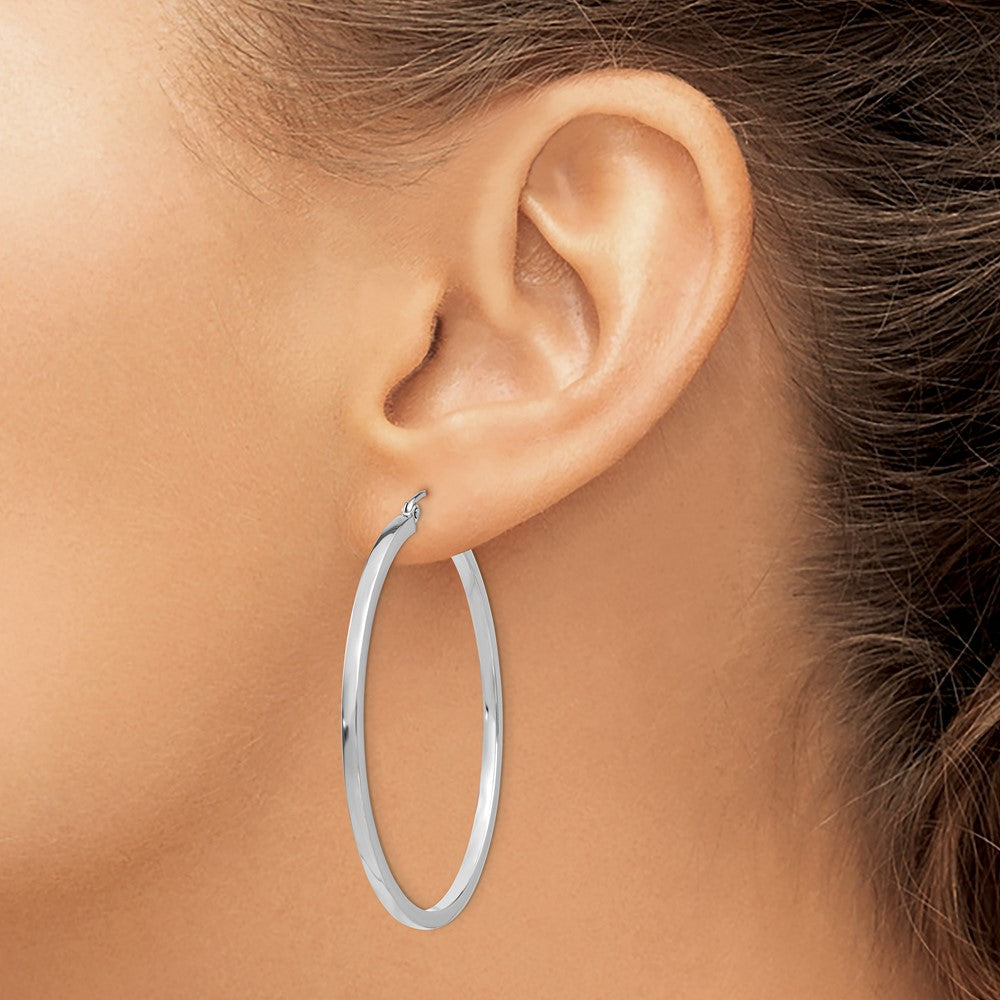 14k White Gold 2mm Square Tube Hoops