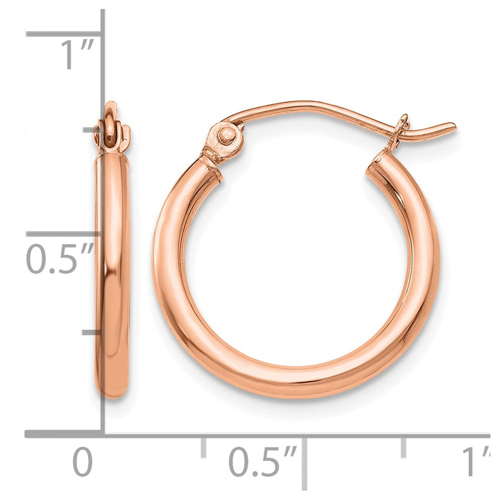 14K Rose Gold Polished 2x17.5mm Lightweight Tube Hoop Earrings