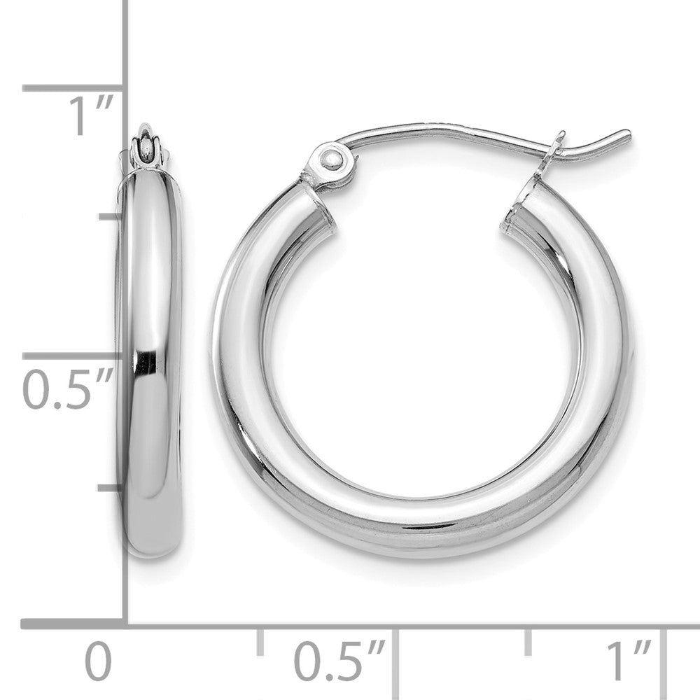 14K White Gold Polished 3mm Tube Hoop Earrings