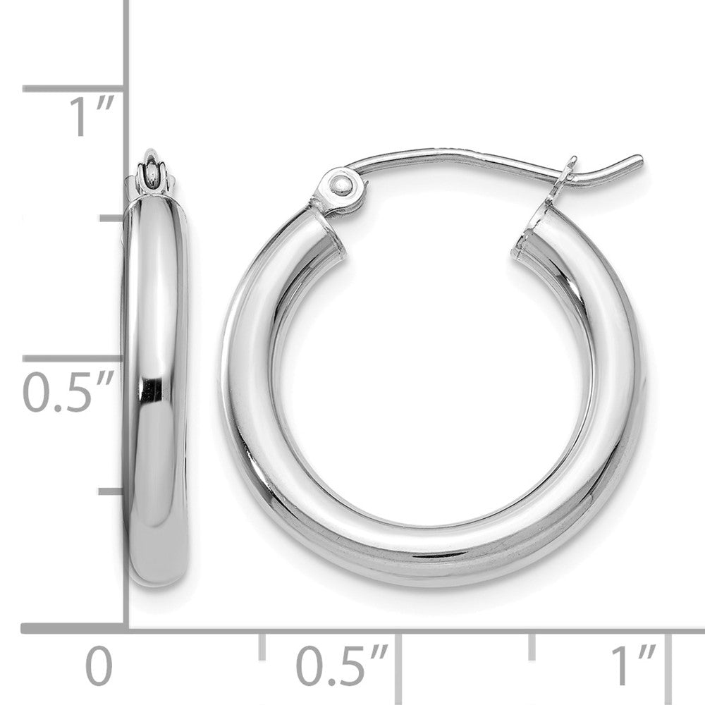 14K White Gold Polished 3mm Lightweight Tube Hoop Earrings