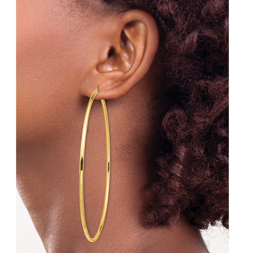 14k Polished 2x80mm Tube Hoop Earrings