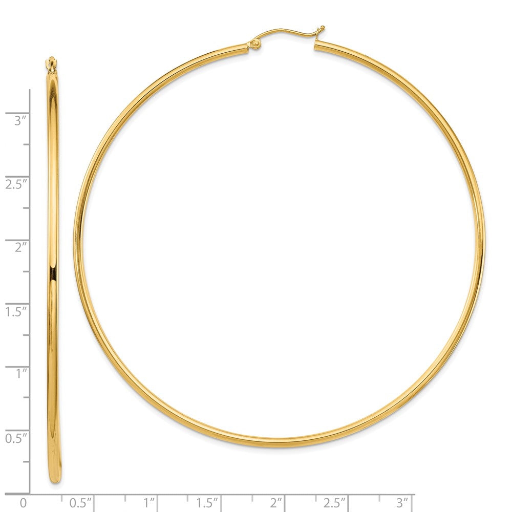 14k Polished 2x80mm Tube Hoop Earrings