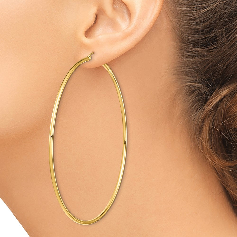 14k Polished 2x80mm Lightweight Tube Hoop Earrings