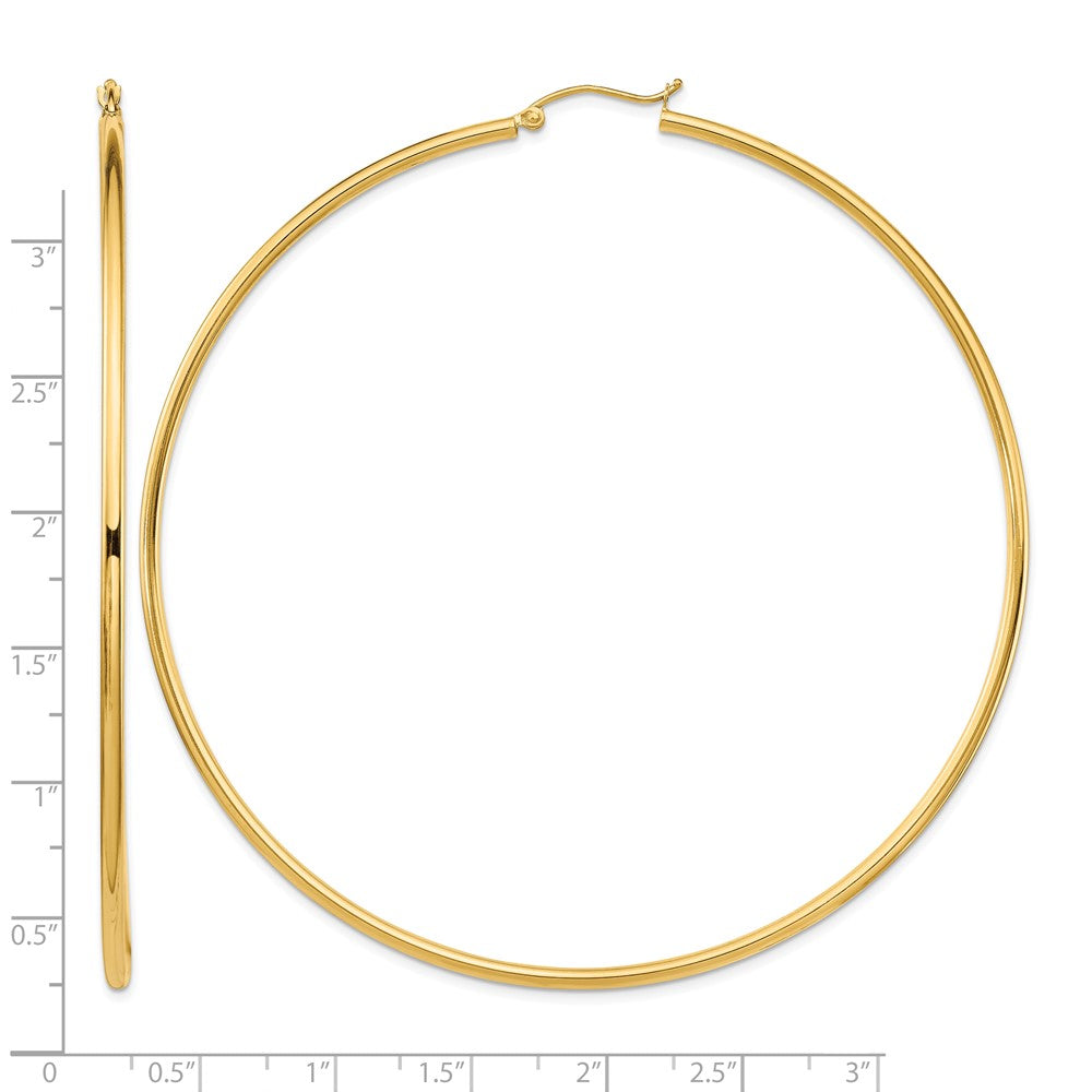 14k Polished 2x80mm Lightweight Tube Hoop Earrings